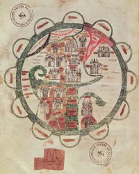 Ms 782 f.374v Carte du monde avec Jérusalem au centre, de 